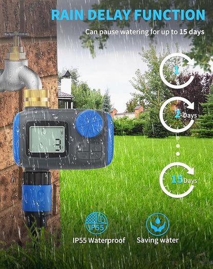 Sprinkler Timer, Programmable Hose Timers for Watering with Brass Swivel, Digital Irrigation Controller System with Rain Delay/Manual Mode/Automatic Watering for Outdoor Garden Yard Lawn