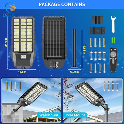CEDIO Outdoor Solar Street Lights, Solar Lights IP66 Waterproof LED Street Light Dusk to Dawn, Flood Light with Motion Sensor for Yard (8500W-2PACK)