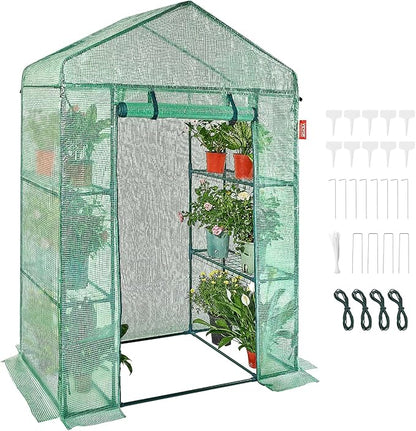 VEVOR Walk-in Green House, 55.5 x 29.3 x 80.7 inch, Portable Greenhouse with Shelves, High Strength PE Cover with Roll-up Zipper Door and Steel Frame, Set Up in Minutes, for Planting and Storage