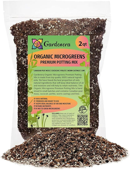 100% Natural Organic Microgreens Premium Potting Mix by Gardenera: Ideal Balance of Air, Moisture, and Nutrients - 2 Quart