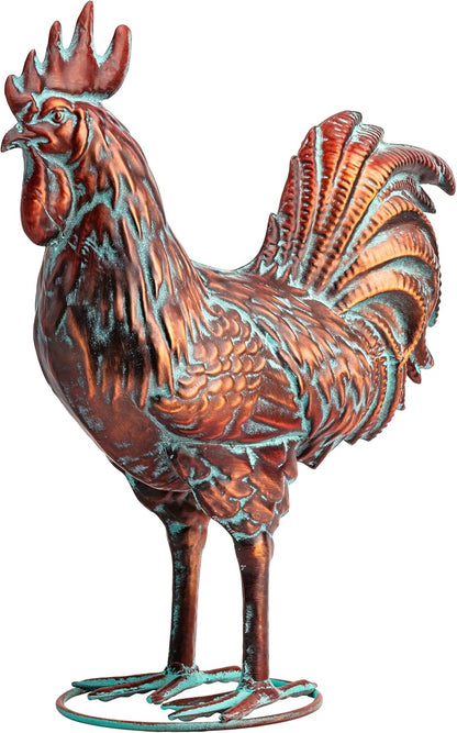 Metal Rooster Statue Garden Yard Decor,15.7"L x 18.8"H Metal Chickens Yard Art, Vintage Outdoor Chicken Rooster Figurine for Backyard Patio Lawn Home Kitchen Decorations, Gift for Chicken Lovers