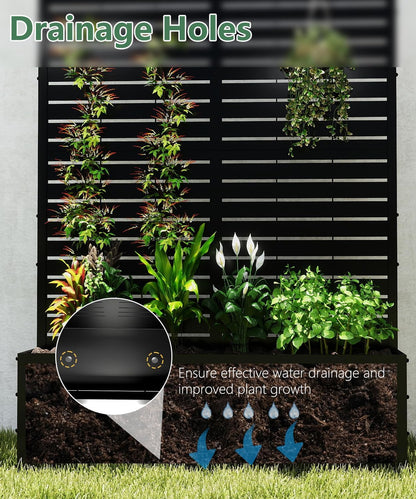Metal Planter Box with Trellis,70.9"x47.2"x15.7" Raised Garden Bed with Drainage Holes, Privacy Planters for Outdoor Garden Bed for Climbing Plants,Vegetables,and Vines, Black-louvered