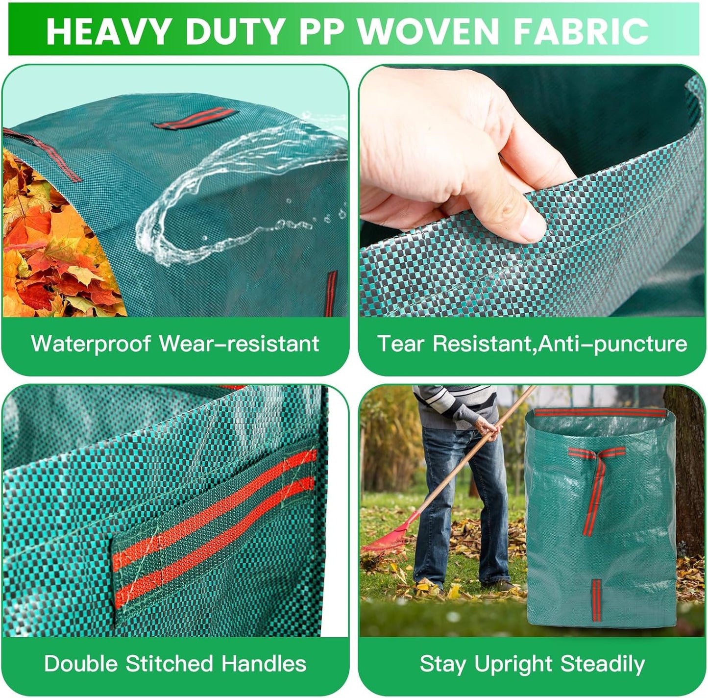 ARCITON 2-Pack 53 Gallon Reusable Yard Waste Bags 6 Reinforced Handles Heavy Duty Garden Bag Lawn and Leaf Bags Self-Standing Leaf Collector