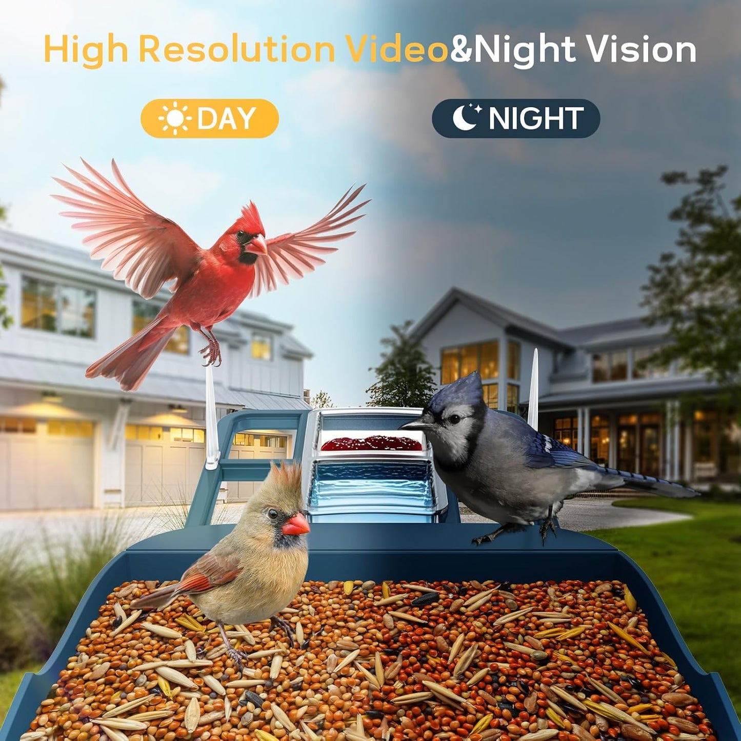 Smart Bird Feeder with Camera for Outdoor,WiFi Bird Watching Camera with Built-in AI Birds Identification,Solar Powered,Auto Record Video by Cloud Storage,FHD Birds House with Cam,Gift for Parents