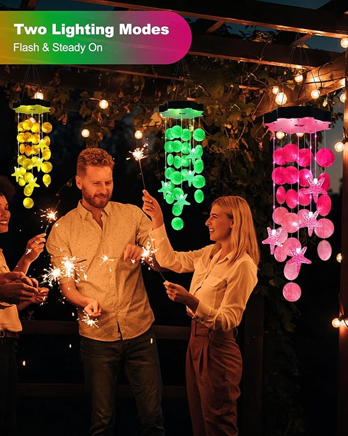 Toodour Solar Wind Chimes for Outside, Shells Light Gifts for Mom Grandma Women Wife Girls, Waterproof Solar Outdoor Decorative Mobile Light for Holiday Garden Porch Yard Outdoor Decor (Pink)