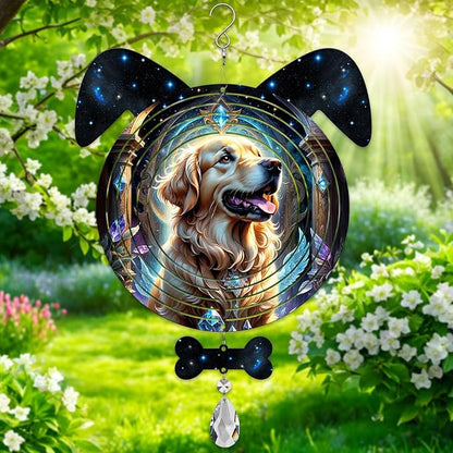 Celestial Golden Retriever Dog Ears Wind Spinner, Celestial Golden Retriever Wind Spinner Hanging for Yard and Garden