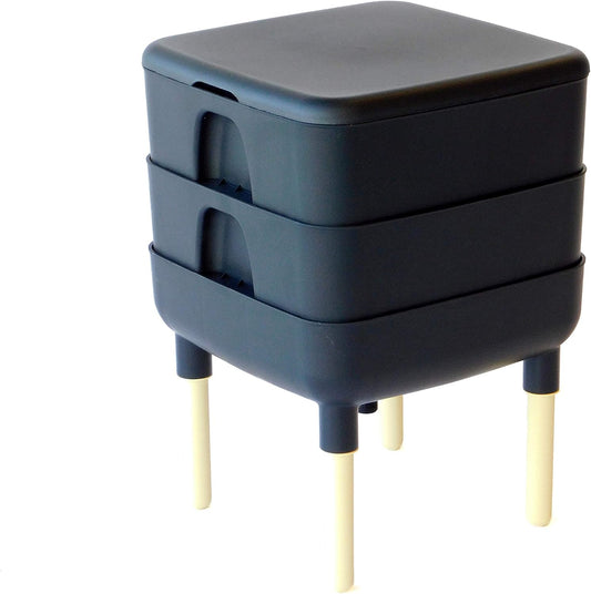 FCMP Outdoor - The Essential Living Composter, 2-Tray Worm Vermicomposter Bin (HF-LC4000v2-BLK) Black