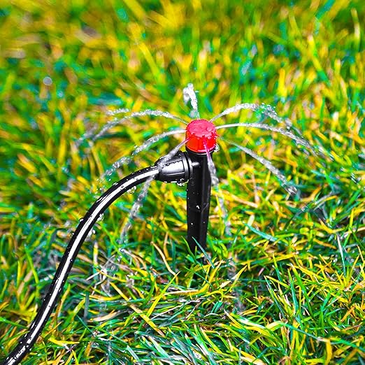 20 Pieces Drip Irrigation Emitters, Adjustable 360 Degree Drip Stream Emitters on 5" with Stake for 1/4" Drip Irrigation Tubing Irrigation 8 Hole Stream Drippers for Garden Watering System