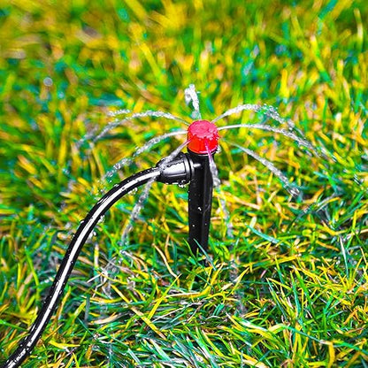 50 Pieces Drip Irrigation Emitters, Adjustable 360 Degree Drip Stream Emitters on 5" with Stake for 1/4" Drip Irrigation Tubing Irrigation 8 Hole Stream Drippers for Garden Watering System