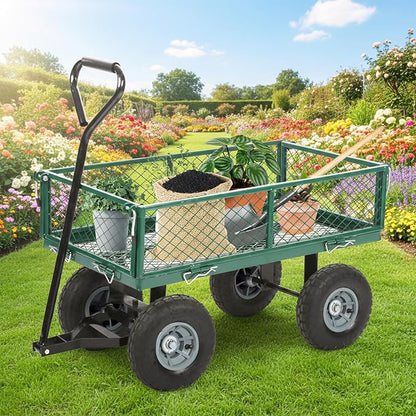 FDW Garden Cart Streel Heavy Duty 500 LBS Capacity，Utility Cart Wagon with Removable Sides and 180°Rotating Handle for Yard, Lawn and Garden Hauler (Dark Green)