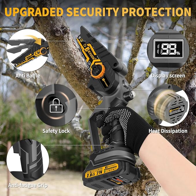 6" Mini Chainsaw Cordless,2 x 2.0Ah Battery Brushless Electric Chain Saw Tool-free Installation with 2 Chains & Guide Plates,Portable Handheld Motosierra for Tree Pruning Wood Cutting