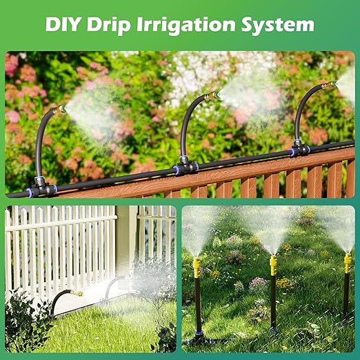 Drip Irrigation System 66 FT with 20 Nozzles, 360° Adjustable Bendable Garden Watering Misting System for Greenhouse, Yard, Lawn, Plant, Garden, 0.3 inch Hose