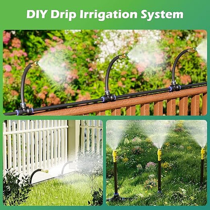 Drip Irrigation System 66 FT with 20 Nozzles, 360° Adjustable Bendable Garden Watering Misting System for Greenhouse, Yard, Lawn, Plant, Garden, 0.3 inch Hose
