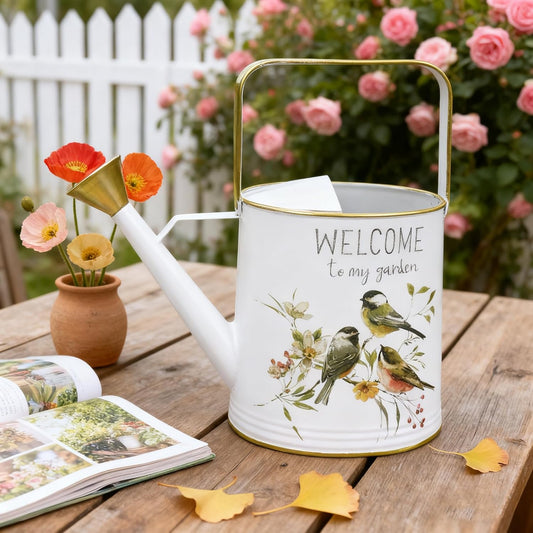 Metal Watering Can with Handle Rustic Farmhouse Watering Can Flower Pot Decorative Planter for Indoor Outdoor Garden Balcony Courtyard (White)