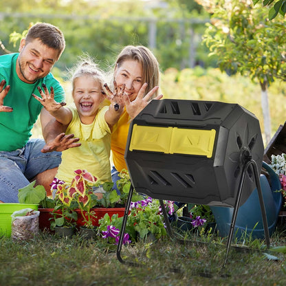 Outsunny Tumbling Compost Bin Outdoor 360° Dual Chamber Rotating Composter 43 Gallon, Yellow