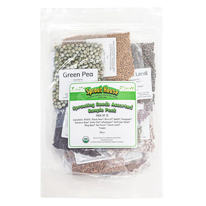 The Sprout House Variety Sample Pack -1.5 LBS of 12 Different Sprouting Seeds - Certified Organic and Non GMO - Includes 2oz of Each