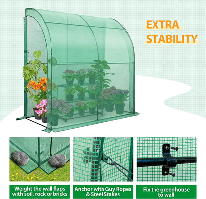 EAGLE PEAK 3 Tier Lean to Portable Greenhouse, Heavy-Duty Indoor & Outdoor Garden with Wire Shelves, 2 Roll-Up Zipper Doors, Easy Assembly, 79"x39"x83" Clear/Green PE Cover