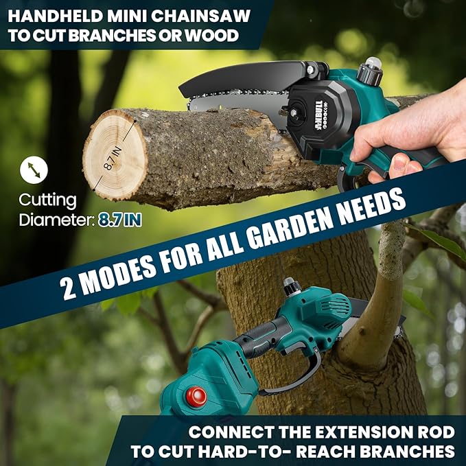 Anbull 2-IN-1 Cordless Pole Saw 6 inch, 2 * 4.0Ah Battery Powered Pole Saws for Tree Trimming, with 15.5ft Max Extension Pole for Tree Branches Wood Cutting