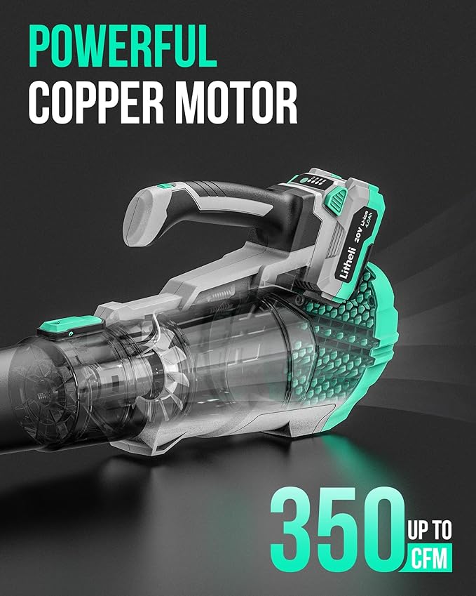 Litheli 20V Cordless Leaf Blower 350 CFM 85 MPH, Variable Speeds Electric Leaf Blower Battery Powered for Blowing Leaves, Dust, Snow, 4.0 Ah Battery & Fast Charger Included