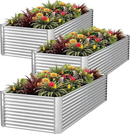 FRIZIONE 3pcs Tall 4x2ft Galvanized Raised Garden Bed Outdoor,Above Ground Garden Bed for Vegetable,Metal Raised Beds for Flower,Steel Raised Beds for Gardening