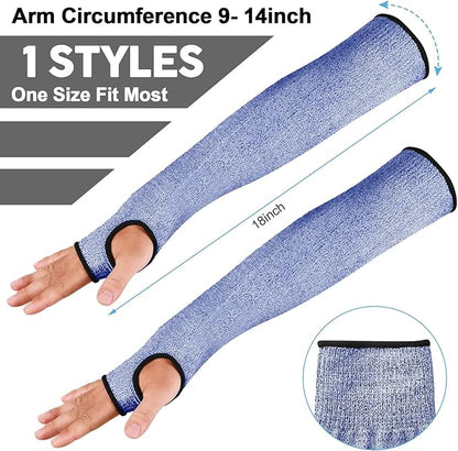 JaGely 6 Pairs Level 5 Cut Resistant Sleeves with Thumb Hole 18 Inches Arm Protection Sleeve Farmer Gardening (Blue)