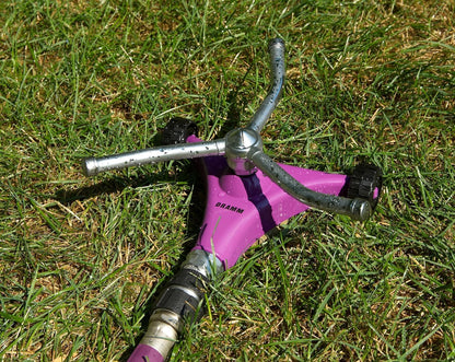 Dramm ColorStorm 3 Arm Whirling Sprinkler on 6" Wheeled Heavy Duty Metal Base, for Lawn, Yard, Garden and Large Area, Green, 70 Ft Diameter Reach