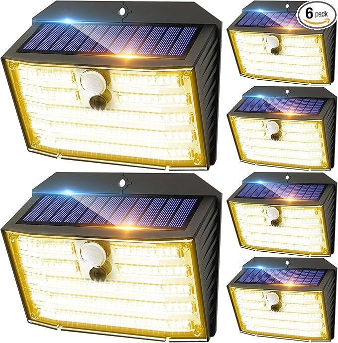 CLAONER Solar Lights Outdoor [𝟔 𝐏𝐚𝐜𝐤/126 LED], Wireless Motion Sensor Lights, IP65 Waterproof Security Lights 3 Modes, 270° Lighting Angle, Ultra-Bright Wall Lights for Deck Patio Fence Garage