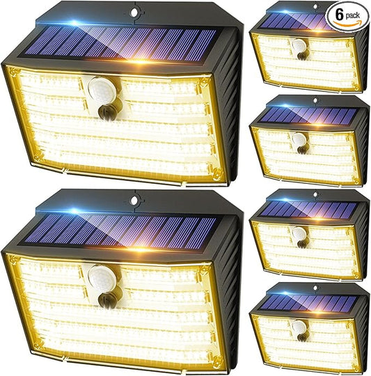 CLAONER Solar Lights Outdoor [𝟔 𝐏𝐚𝐜𝐤/126 LED], Wireless Motion Sensor Lights, IP65 Waterproof Security Lights 3 Modes, 270° Lighting Angle, Ultra-Bright Wall Lights for Deck Patio Fence Garage