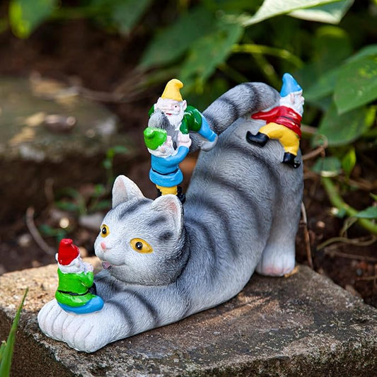Cat Gnomes Garden Statues,Cat Sculpture Decorations Outdoor Lawn & Yard Figurine,for Women Mother Kids,Cat Lover Gifts,Patio, Balcony, Yard, Lawn Ornament