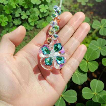 HDCRYSTALGIFTS 4pcs Four Leaf Clover Sun Catchers with Crystals Rainbow Prisms Window Suncatcher Hanging Indoor Decorations, St Patricks Day Accessories Spiritual Gifts for Women, Mom, Family, Friends