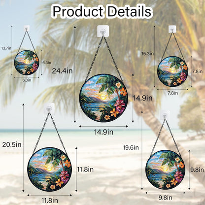 Stained Glass Window Hanging, Colorful Landscape Suncatcher for Doors Home Sun Catchers Decoration and Christmas, Mother's Day Birthday Gifts for Women, Men, and Mom 14.9x14.9 in