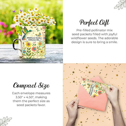 Pollinator Paradise Seed Mix (20 Packs) Seeds Packets for Humming Birds, Butterflies and Bees - Ideal for Wedding Party Favors Bridal Shower School Events Thank You Corporate Event Memorials