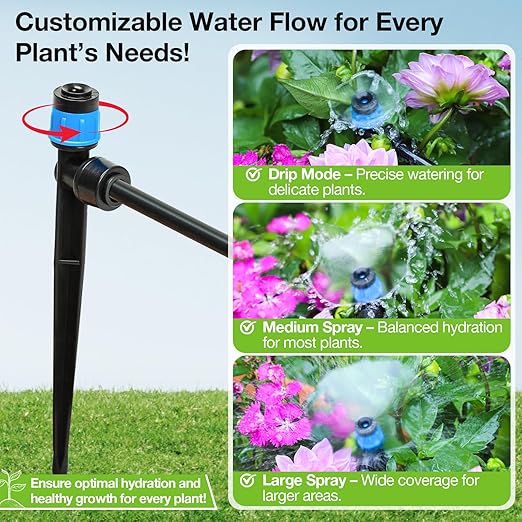 MIXC Quick Connector Drip Emitters for 1/4" Tubing, Adjustable Flow, 360° Fan-Shaped Sprayer (Drip Emitter Vortex, 20 Packs)