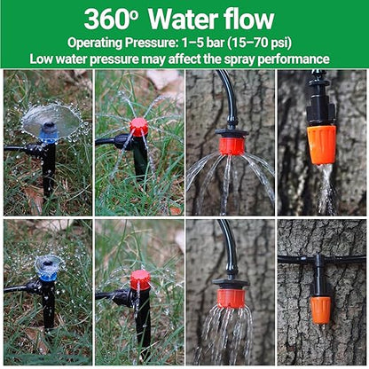 160 Pcs Adjustable Irrigation Emitters, Mister Nozzles, Drippers, Sprayers, Barbed Connectors, Irrigation Parts for 1/4" Tubing Garden Watering System (Tubing Not Included)
