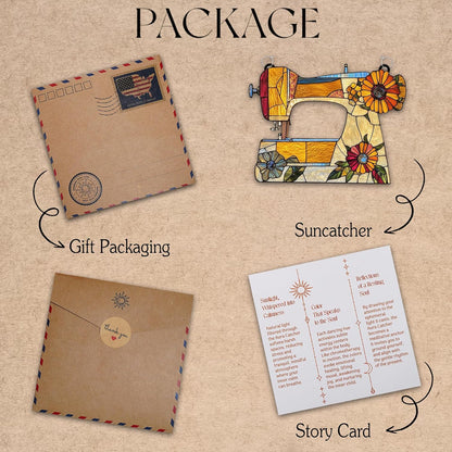 Sewing Machine Acrylic Suncatcher Stained Glass Effect Window Car Hanging Christmas Ornament Indoor Outdoor Decor Garden Sun Catcher Panel Gifts for Sewing Lover for Women Mom Grandma