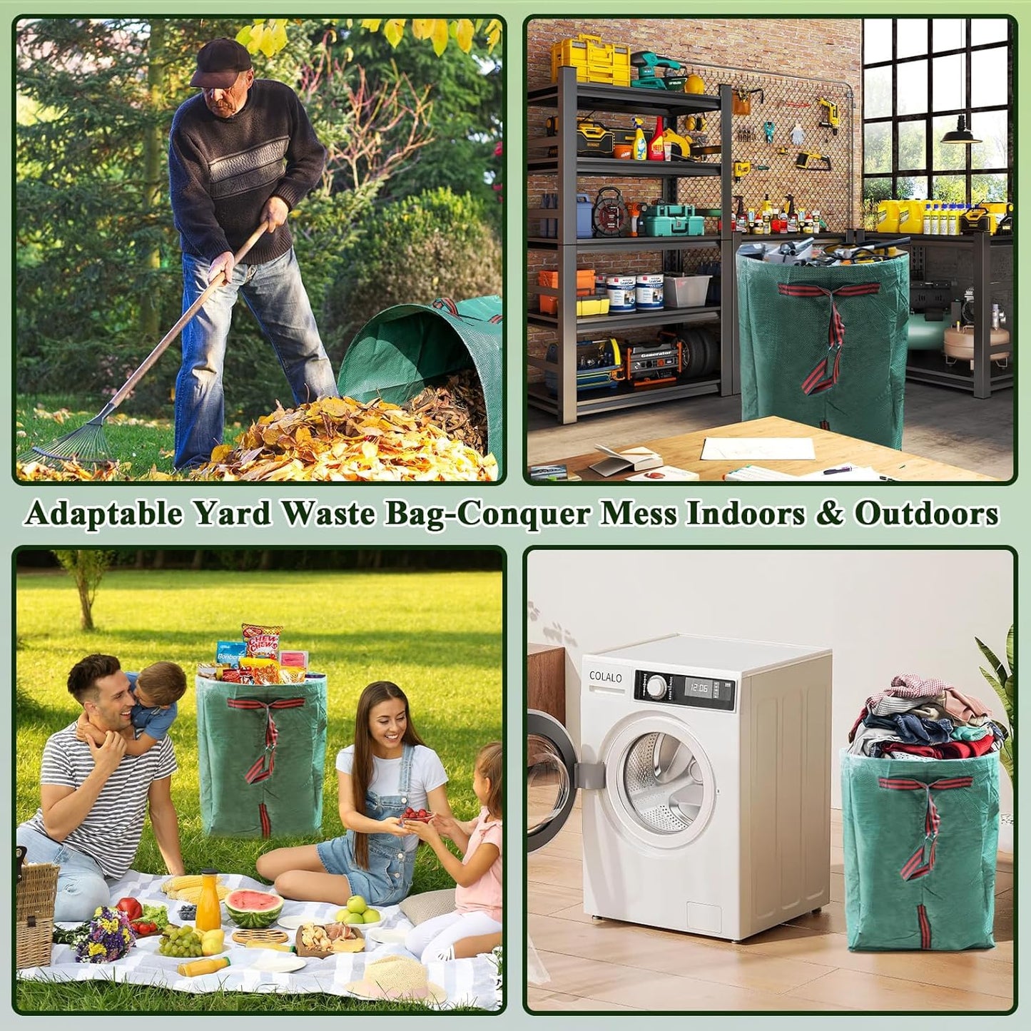 2 Pack 72 Gallons Reusable Yard Waste Bags,Heavy Duty Lawn and Leaf Bags,Dustpan-Type Garden Bag with Reinforced Handles for Collecting Leaves,Branch Debris,Grass Clippings (72 Gallons)