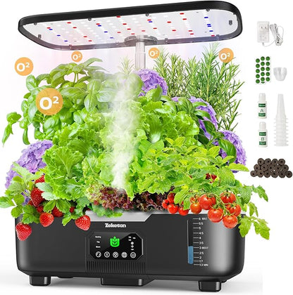 Misting Hydroponic Growing System Kit 15-Pods Indoor Smart Herb Garden Planter with LCD Touch Panel 6L Large Tank for Herb/Vegetables/Flowers/Fruits,Birthday&Christmas Gifts for Gardening Beginners