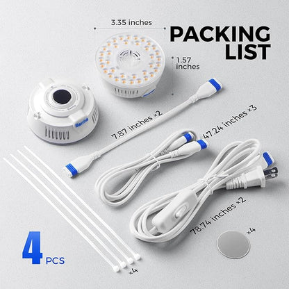 Barrina Orbgrow OG09 Puck LED Grow Light, Pinkish White 36W(4 x 9W, 540 Watt Equiv), Plant Lights for Indoor Plants Full Spectrum, Magnetic & Linkable, Small Grow lamp for Plant Shelf, 4 Packs