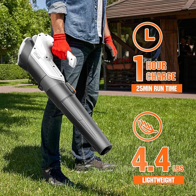 Litheli 20V Cordless Leaf Blower Battery Powered Leaf Blower, 2.0 Ah Battery Lightweight 2 Speed Mode Electric Blowers for Lawn Care, Patio, Snow, Dust, Blowing Leaves