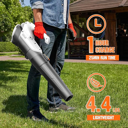 Litheli 20V Cordless Leaf Blower Battery Powered Leaf Blower, 2.0 Ah Battery Lightweight 2 Speed Mode Electric Blowers for Lawn Care, Patio, Snow, Dust, Blowing Leaves