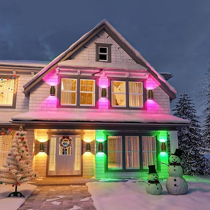 RGB Outdoor Wall Light LED Exterior Lighting Fixtures with Remote Control or App Control, 7" Handmade Gold Outdoor Sconce Lights for House Front Door Garage Patio Porch