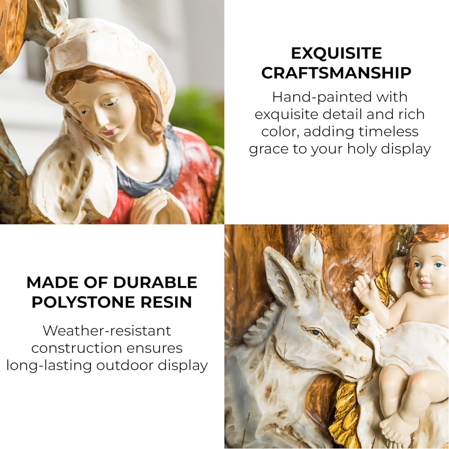 Holy Family Nativity Scene for Christmas Indoor and Outdoor Statue | 32 inches tall | Set with 3 Pieces Mary Joseph and Removable Baby Jesus | Religious Decorations Holiday Collection and Gifts
