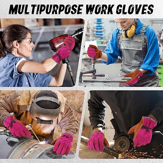 HLDD HANDLANDY 2 Pairs Leather Work Gloves for Men & Women – Cowhide Gardening Gloves, Thorn Proof, Cotton Lined, for Tig/Mig Welding, Construction, Chainsaw, Farm, Landscaping