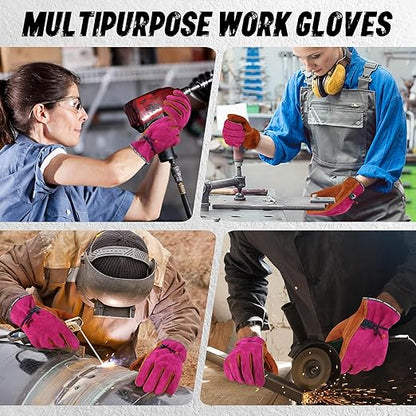 HLDD HANDLANDY 2 Pairs Leather Work Gloves for Men & Women – Cowhide Gardening Gloves, Thorn Proof, Cotton Lined, for Tig/Mig Welding, Construction, Chainsaw, Farm, Landscaping