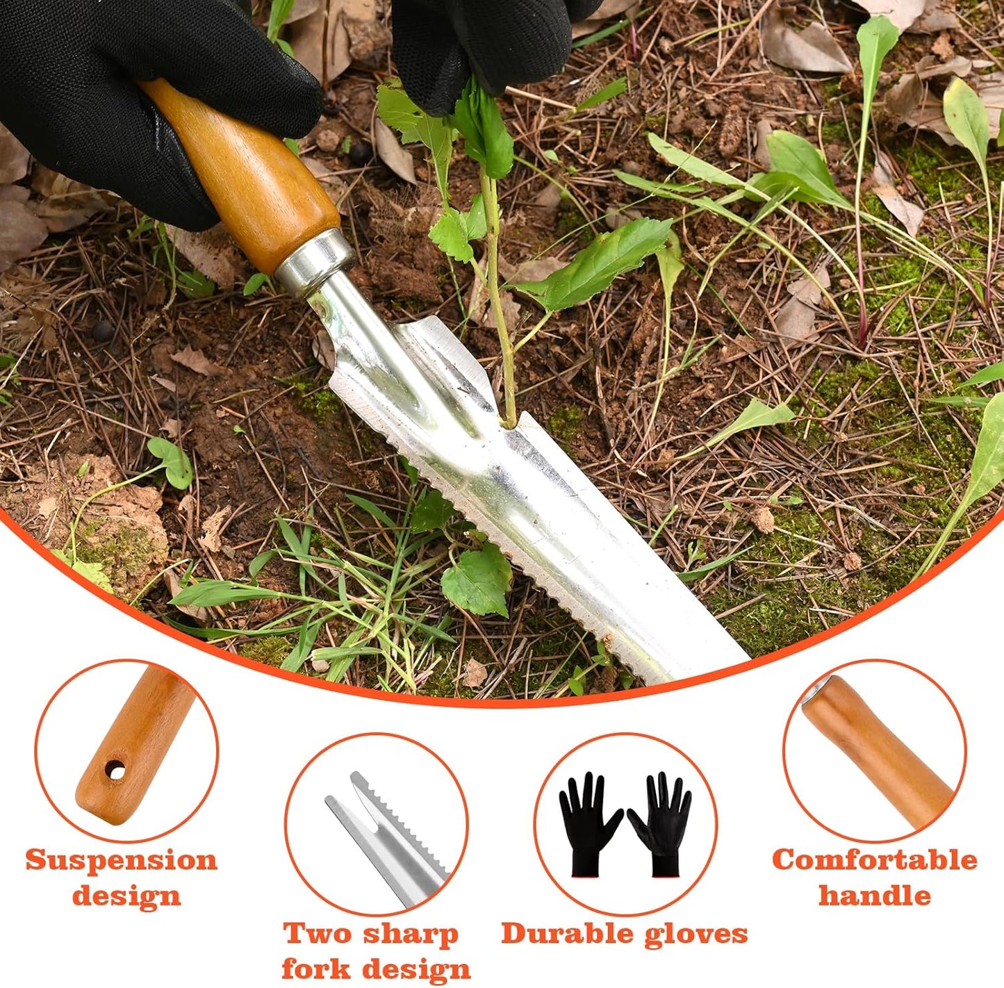 5-in-1 Stainless Steel Hand Weeder Puller Tool & Dandelion Fork Knife - Hand Weed Removal Tool for Weeding, Planting, Transplanting, Soil Cultivating & Flower Care（13.8-inches