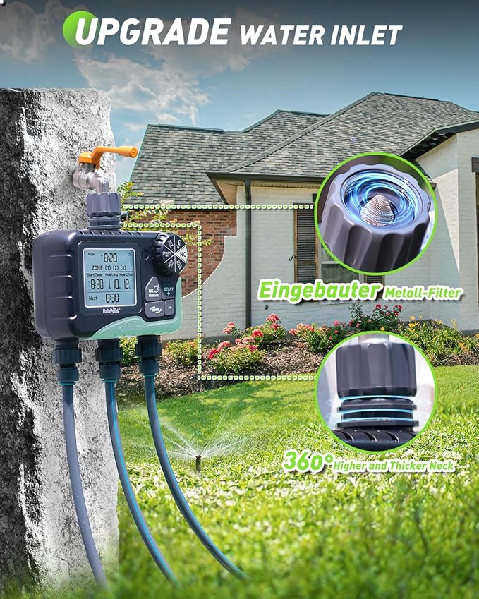 RAINPOINT Sprinkler Timer 3 Zone, Programmable Water Timer for Garden Hose,Hose Faucet Timer, Hose Timers for Watering with Automatic/Manual/Rain Delay/Watering Mode, IP65 Waterproof, Large LCD