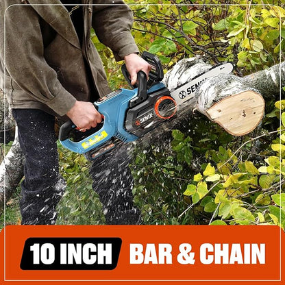 SENIX Chainsaw Cordless, 20V 10" Battery Chainsaw, Brushless Chain Saw, Includes 2.5Ah Battery & Charger, Garden Tool for Tree, Pruning, Branch Cutting, Yard, Fathers Day Gift, Tool-Free,CSX2-M