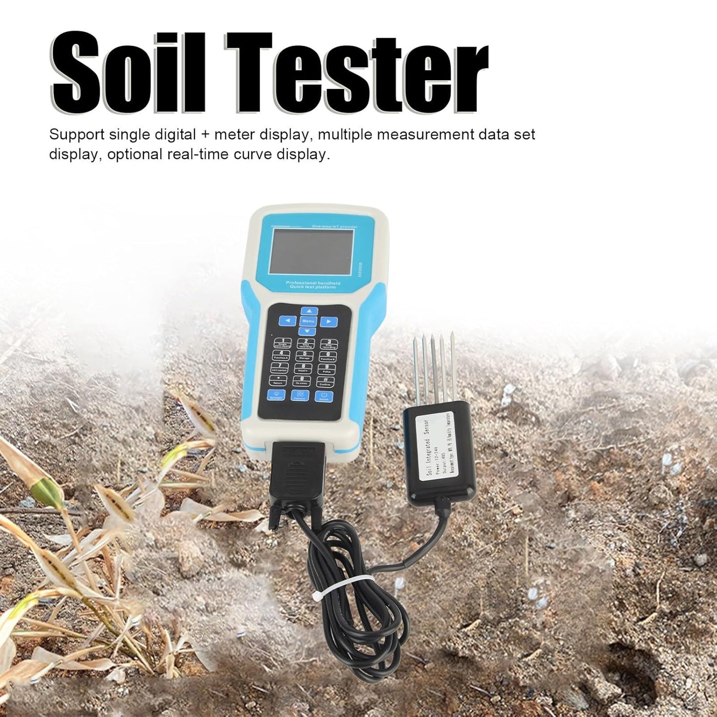 Soil Tester, 7-in-1 Soil pH Meter Kit with Moisture, Temperature, Conductivity, Nitrogen, Phosphorus and PH Test, LCD Display Soil Moisture Meter with Carry Box for Petrochemical, Agriculture, etc