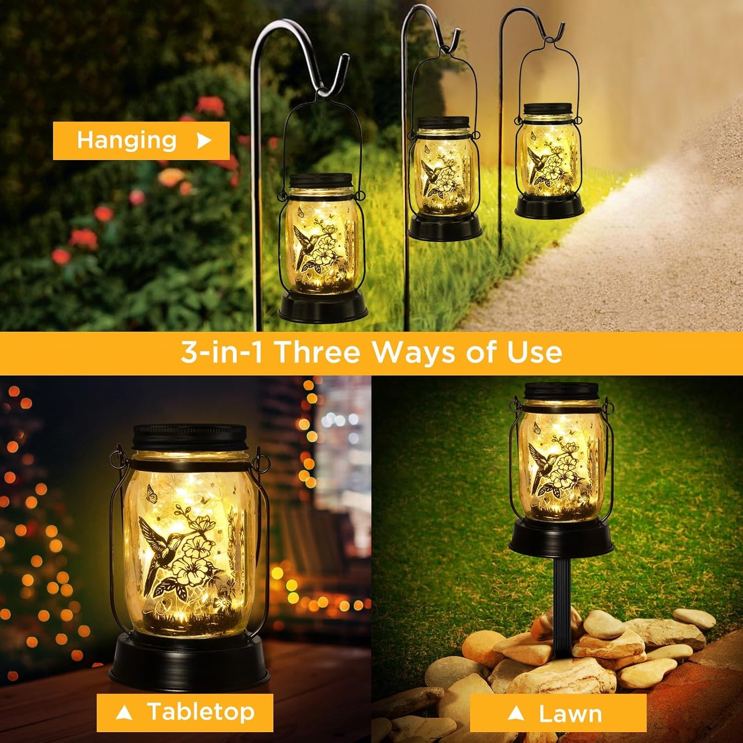 Hummingbird Solar Lantern Outdoor Garden Decor, Gifts for Women Mom Gradma Birthday Gifts, Hanging Solar Light Lawn Ornaments Home Decoration Outside for Yard, Patio,Backyard,Porch, Pathway Torch