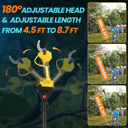 2-in-1 Pole Pruning Shears, 2.0 Inches Cutting Diameter Cordless Electric Pole Pruners - Brushless Motor, 2.0Ah*2 Batteries, SK7 Blade, 8.7FT Adjustable Branches Cutter for Tree Trimming